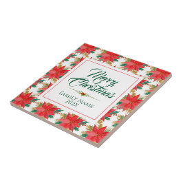 Carreau Joyeux Noël Typographie & Poinsettia Motif