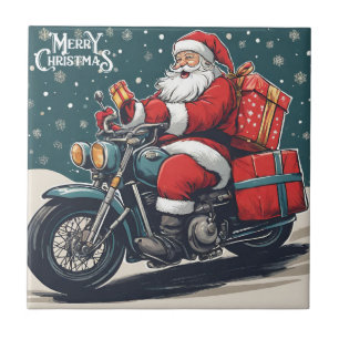 Carreau Joyeux Noël Vintage Père Noël sur moto