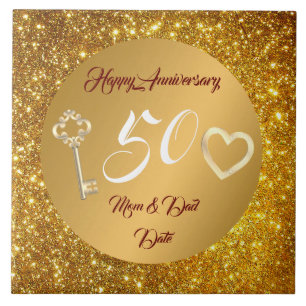 Carreau Joyeux Personnaliser Amour Or 50e Anniversaire 