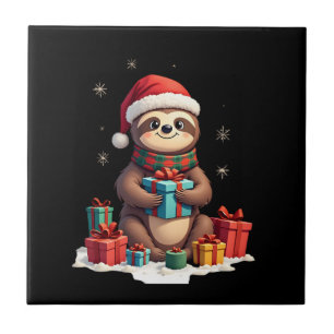 Carreau Joyeux Slothmas mignon sloth de Noël chapeau de Pè