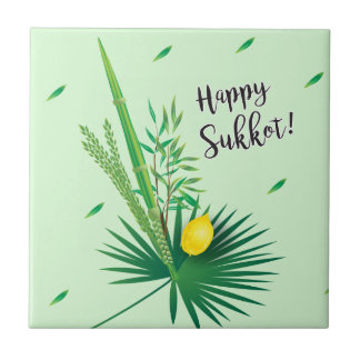 Carreau Joyeux Sukkot Lulav et Motif d'aquarelle Etrog