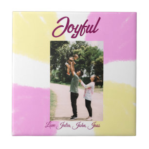 Carreau Joyeux vacances rose jaune photo famille retro deu