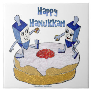 Carreau Judaica Happy Hanoukka Dancing Dreidels Doughnut
