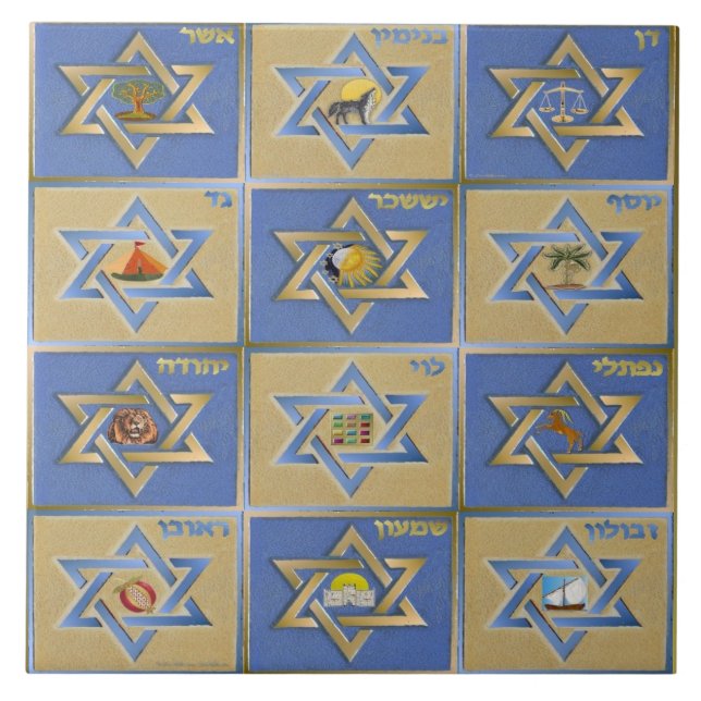 Carreau Judaïque 12 Tribus D'Israël Art Imprimer (Devant)