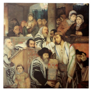 Carreau Juifs priant dans la synagogue sur Yom Kippour