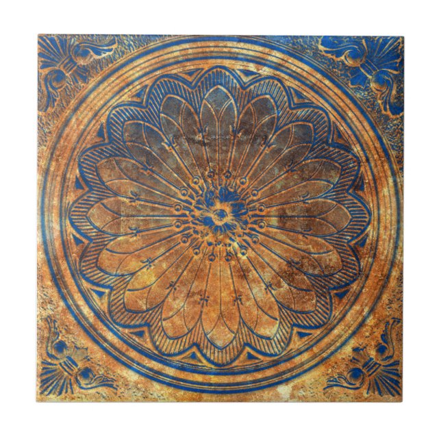Carreau Kaleidoscope Abstrait Arabesque Mandala Bronze (Devant)