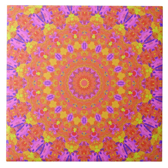 Carreau Kaleidoscope Abstrait psychédélique coloré (Devant)