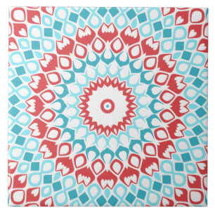 Carreau Kaleidoscope Turquoise et Rouge Design Mandala