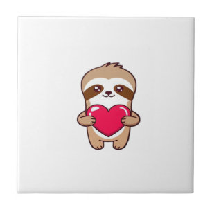 Carreau Kawaii Chibi Paresseux Enlaçant Coeur � Mignon Ado