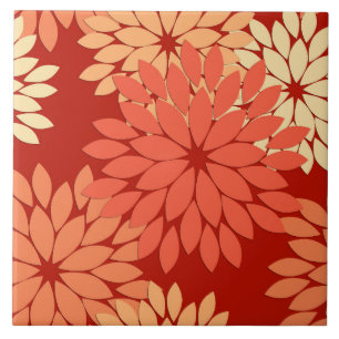 Carreau Kimono Floral Moderne Impression, Mandarin Orange