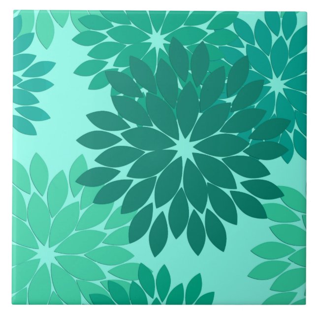 Carreau Kimono Floral moderne Imprimer, Turquoise, Turquoi (Devant)