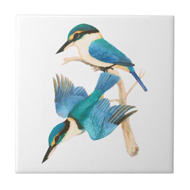 Carreau Kingfisher Birds Aquarelle Blanc (Devant)