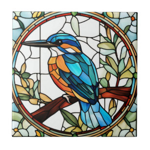 Carreau Kingfisher Stained Glass Orange Blue Bird