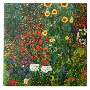 Carreau Klimt - Jardin de ferme avec des tournesols,