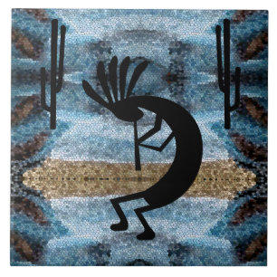 Carreau Kokopelli Sud-Ouest Désert Mosaïque L Bleu