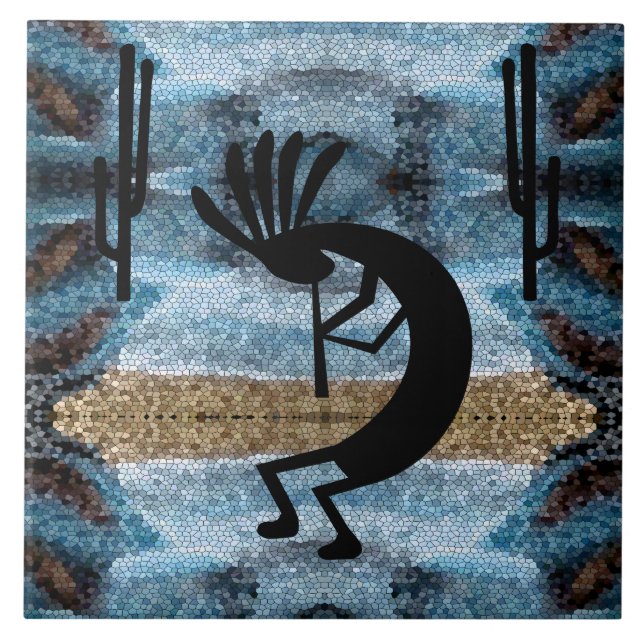 Carreau Kokopelli Sud-Ouest Désert Mosaïque L Bleu (Devant)