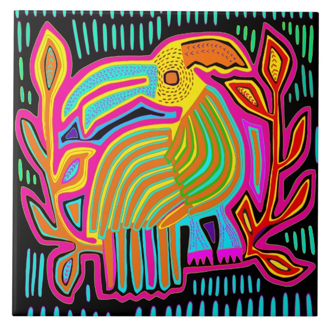 Carreau Kuna Indian Mola Parrot Ceramic Tile (Devant)
