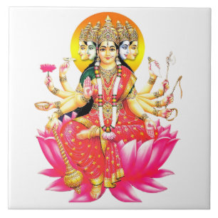 Carreau La déesse Gayatri Devi sur Lotus Hindu Deity
