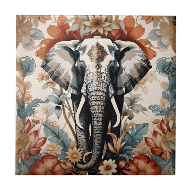 Carreau La faune majestueuse des éléphants décorés (Devant)