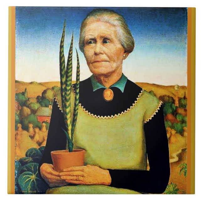Carreau La femme avec Plantes par Grant Wood (Devant)