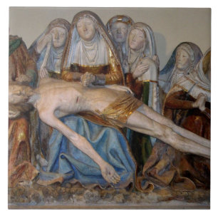 Carreau La mise au tombeau, 1490 (pierre peinte) (détail)