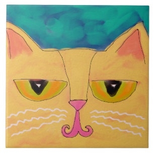 Carreau La peinture Abstraite du chat jaune funky