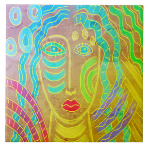 Carreau La peinture numérique Abstraite funky d'une femme