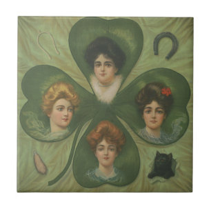 Carreau La Saint-Patrick Art Vintage Dame Chance Trèfle