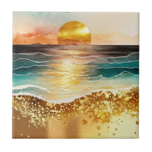 Carreau La série de plage à l'aquarelle Design 3