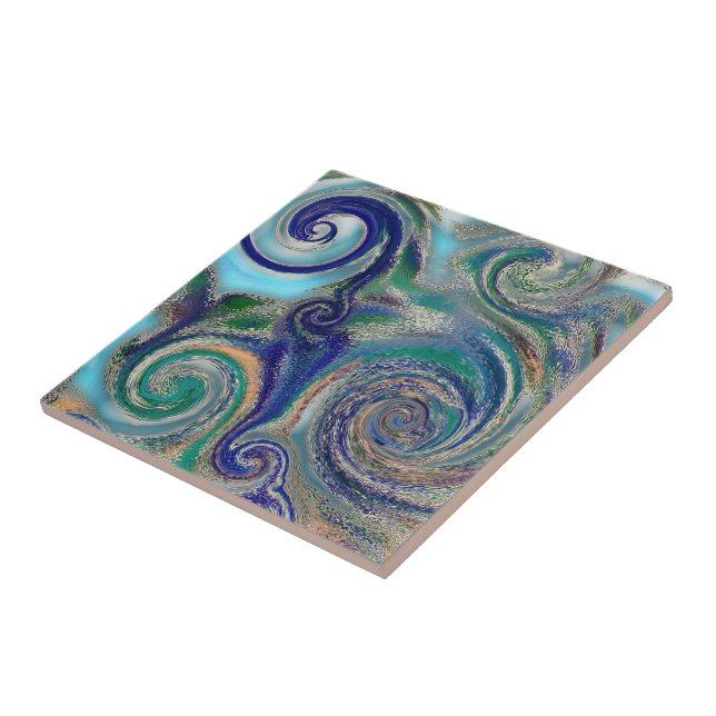 Carreau La terre verte bleue abstraite tourbillonne (Côté)