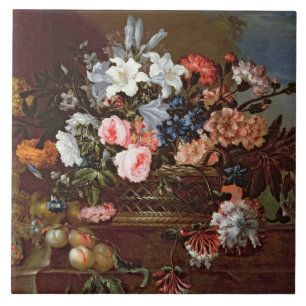Carreau La vie toujours des fleurs dans un panier