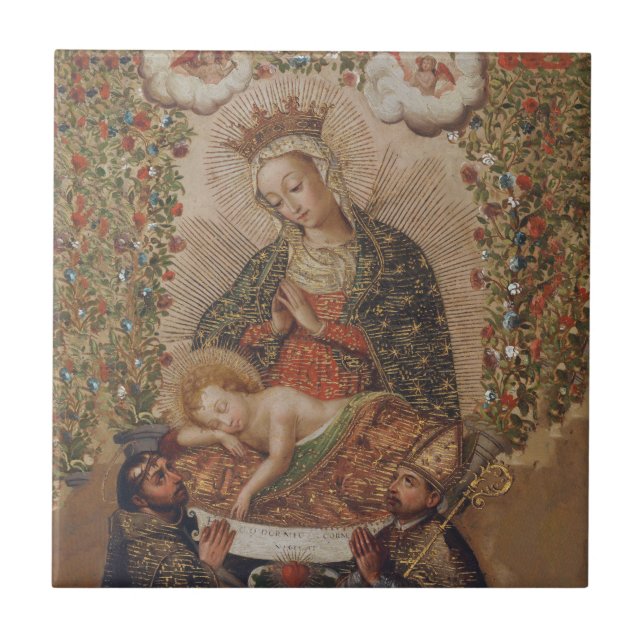 Carreau La Vierge adorant le Christ Enfant Noël (Devant)