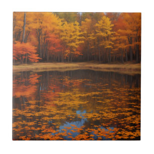 Carreau Lac d'automne et forêt