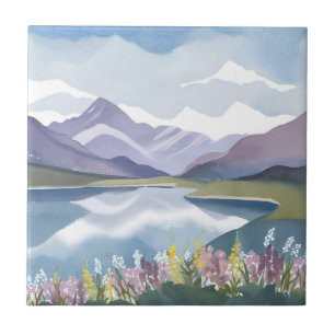 Carreau Lac de montagne Paysage aquarelle florale
