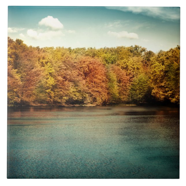 Carreau Lac Forêt Arbres Eau Monogramme Display Carrelage (Devant)