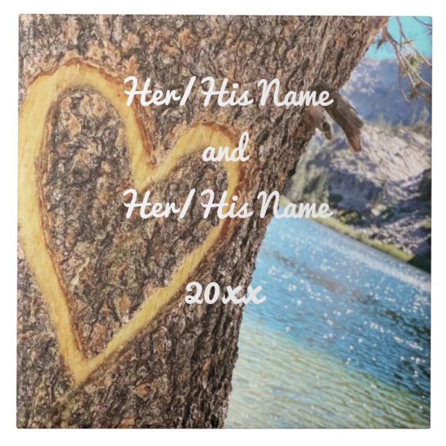 Carreau Lac Tahoe Blue Water Tree Heart Love (Devant)