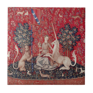 Carreau Lady et Unicorne Vue de la Tapisserie Médiévale