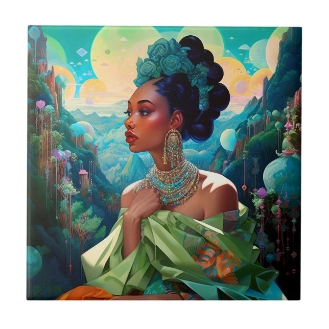 Carreau Lady In Surreal World Art Africain Américain (Devant)