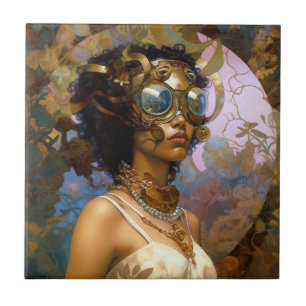 Carreau Lady Portant des lunettes Imaginaire noir Sci-Fi