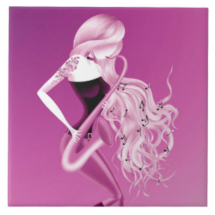 Carreau Lady Saxophoniste musicienne rose monochrome