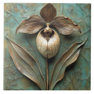 Carreau Lady Slipper Orchid Faux Flower Relief