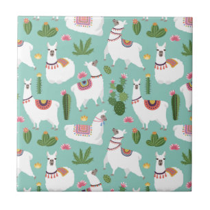 Carreau Lamas mignons sur le motif turquoise