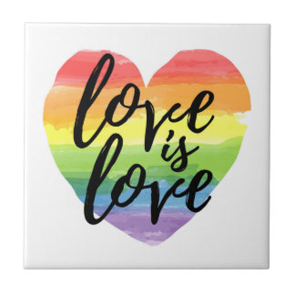 Carreau L'amour est l'amour| Coeur d'aquarelle arc-en-ciel
