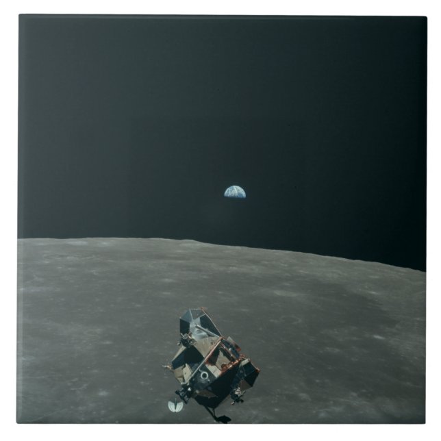 Carreau Lander lunaire Apollo et lever de terre sur la lun (Devant)