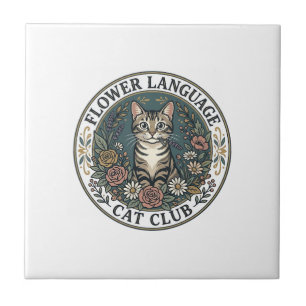 Carreau Langage Fleur Chat Chat Tee Graphique Art - Fleur