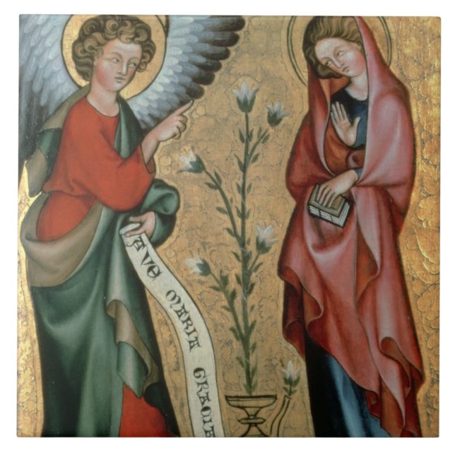 Carreau L'annonce, c.1330 (huile sur le panneau) (Devant)