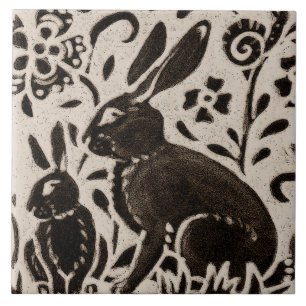 Carreau Lapin Batik Bois Animal Tan Grey Brown Floral