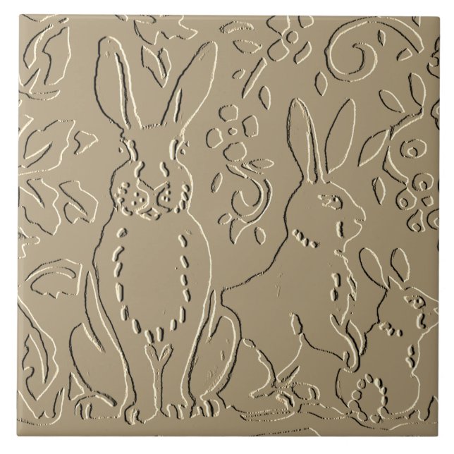 Carreau Lapin Beige Bois Embossé Feuillage Élégant (Devant)