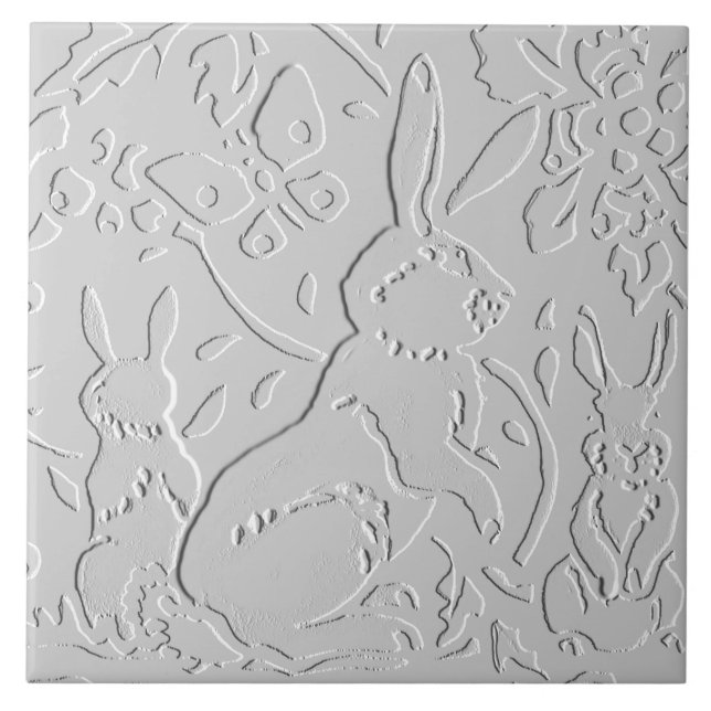 Carreau Lapin blanc gris noir boisé boisé animal (Devant)