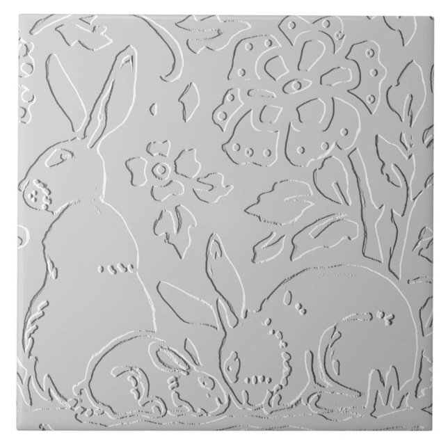 Carreau Lapin blanc gris noir boisé boisé animal (Devant)